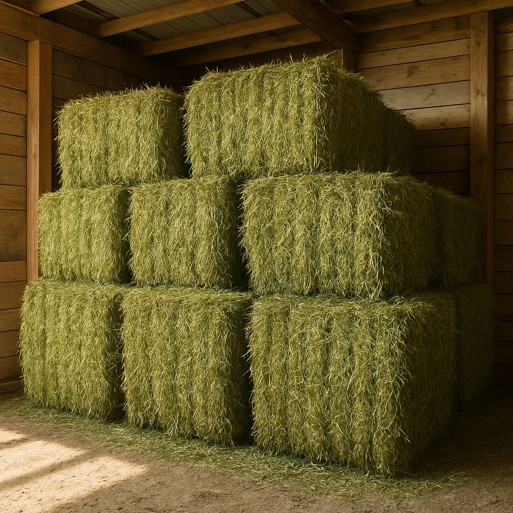 buy hay bales stacked in a barn